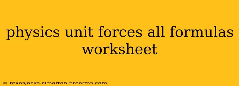 physics unit forces all formulas worksheet